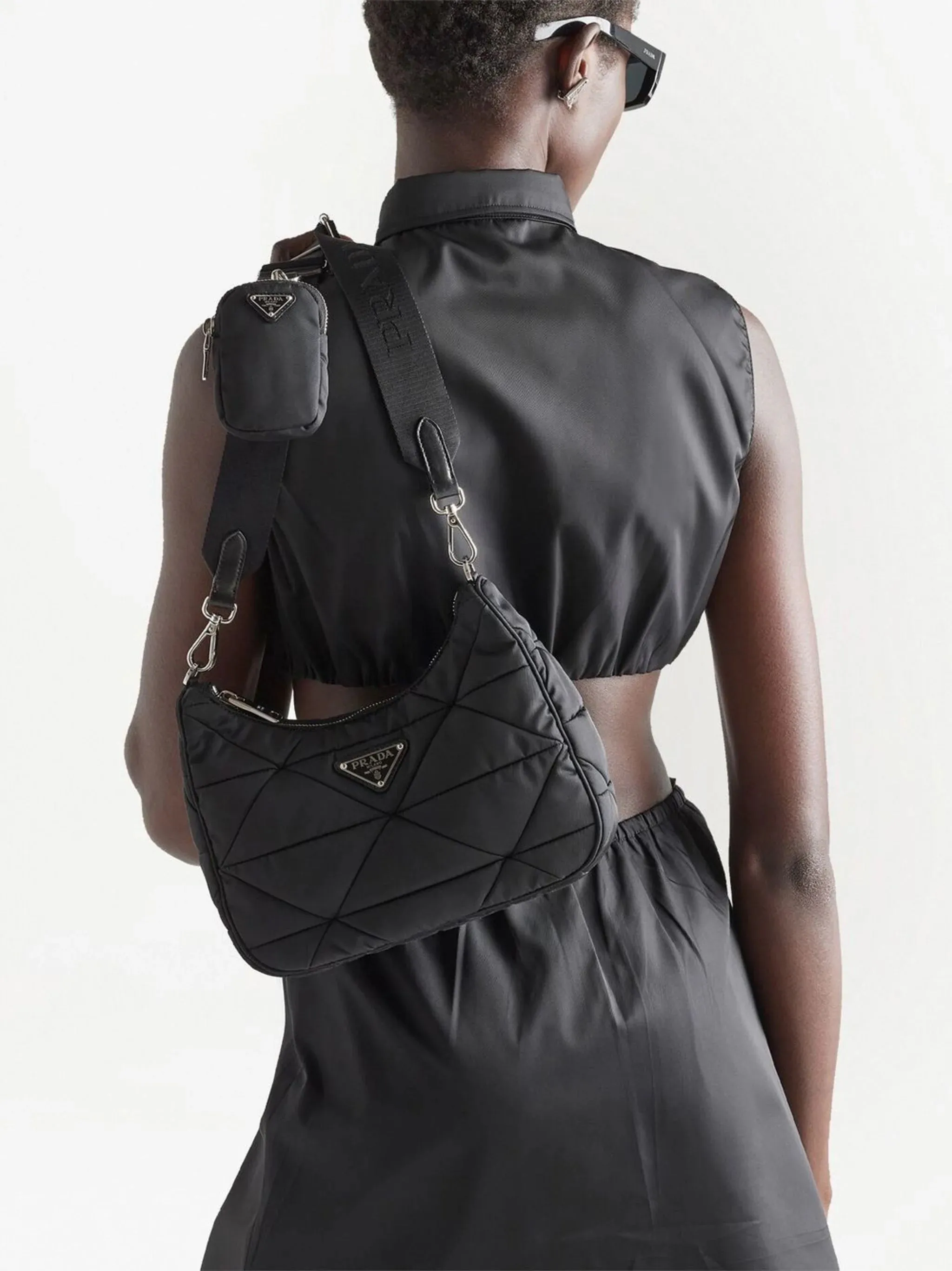 PRADA PADDED QUILTED RE-NYLON HOBO BAG