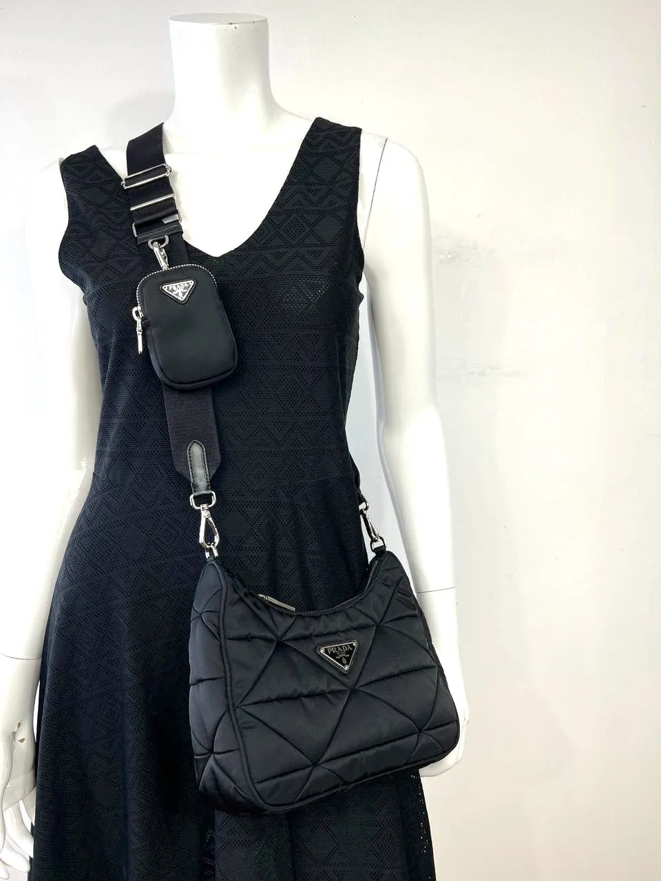 PRADA PADDED QUILTED RE-NYLON HOBO BAG