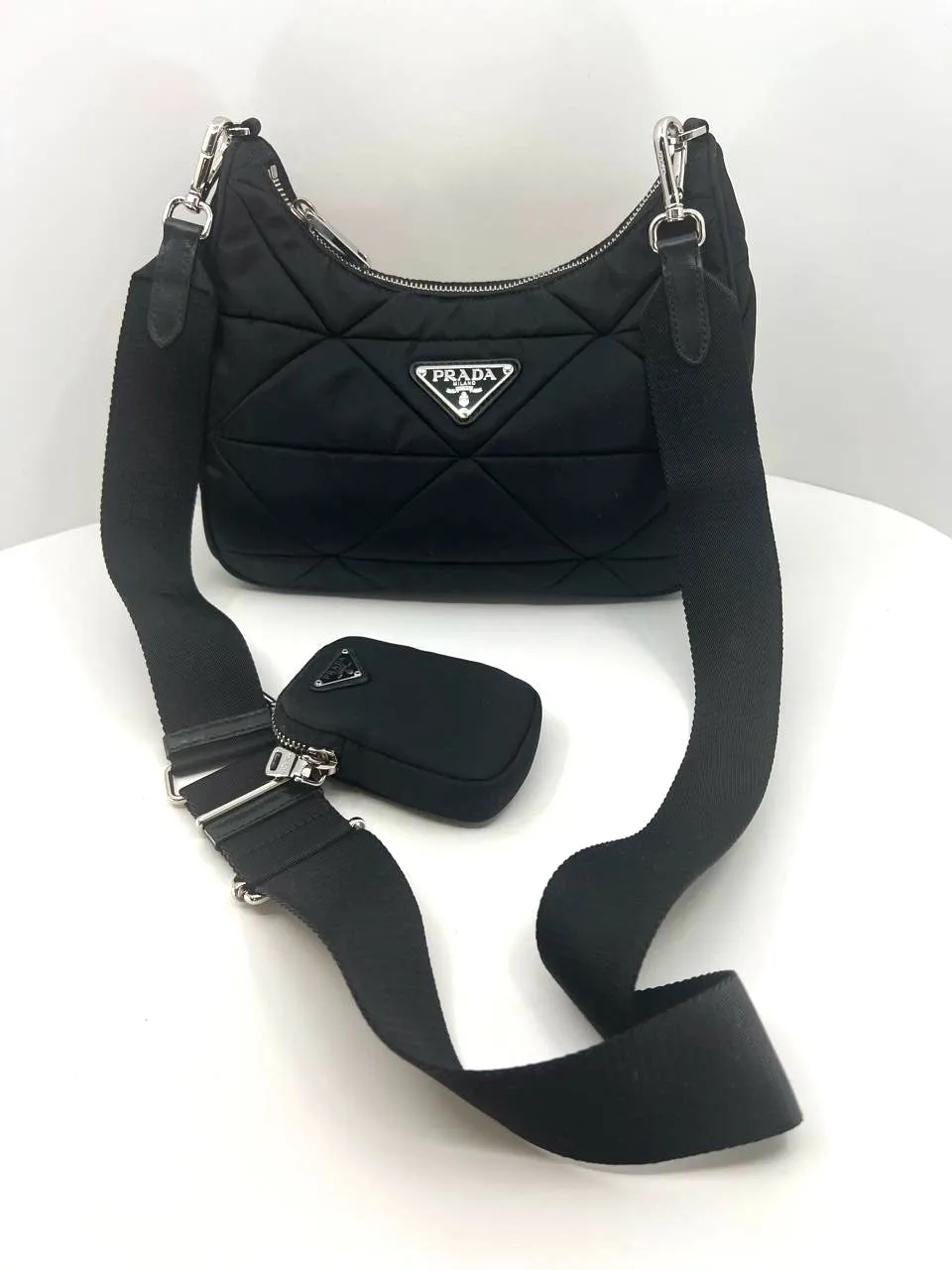 PRADA PADDED QUILTED RE-NYLON HOBO BAG