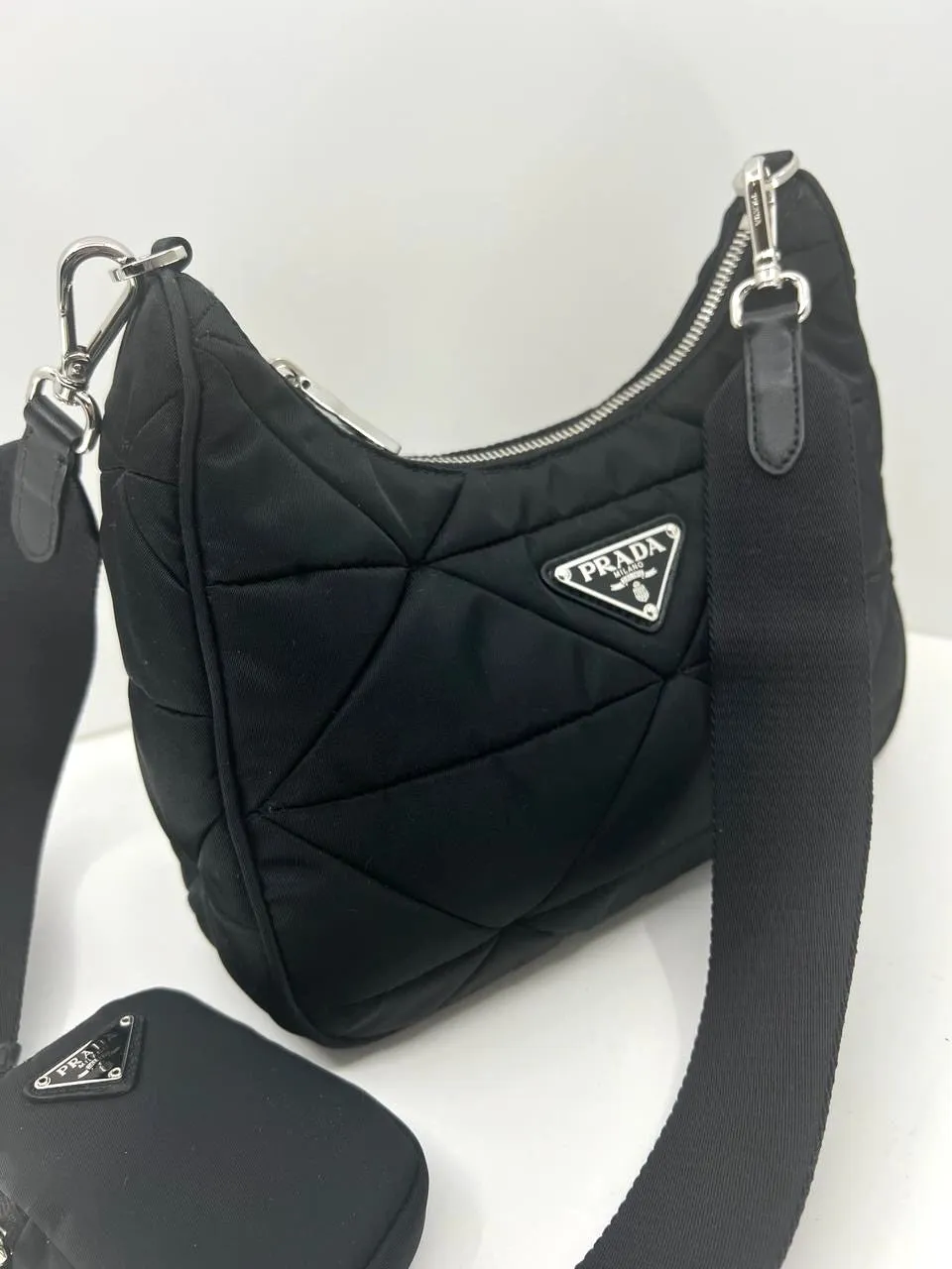 PRADA PADDED QUILTED RE-NYLON HOBO BAG