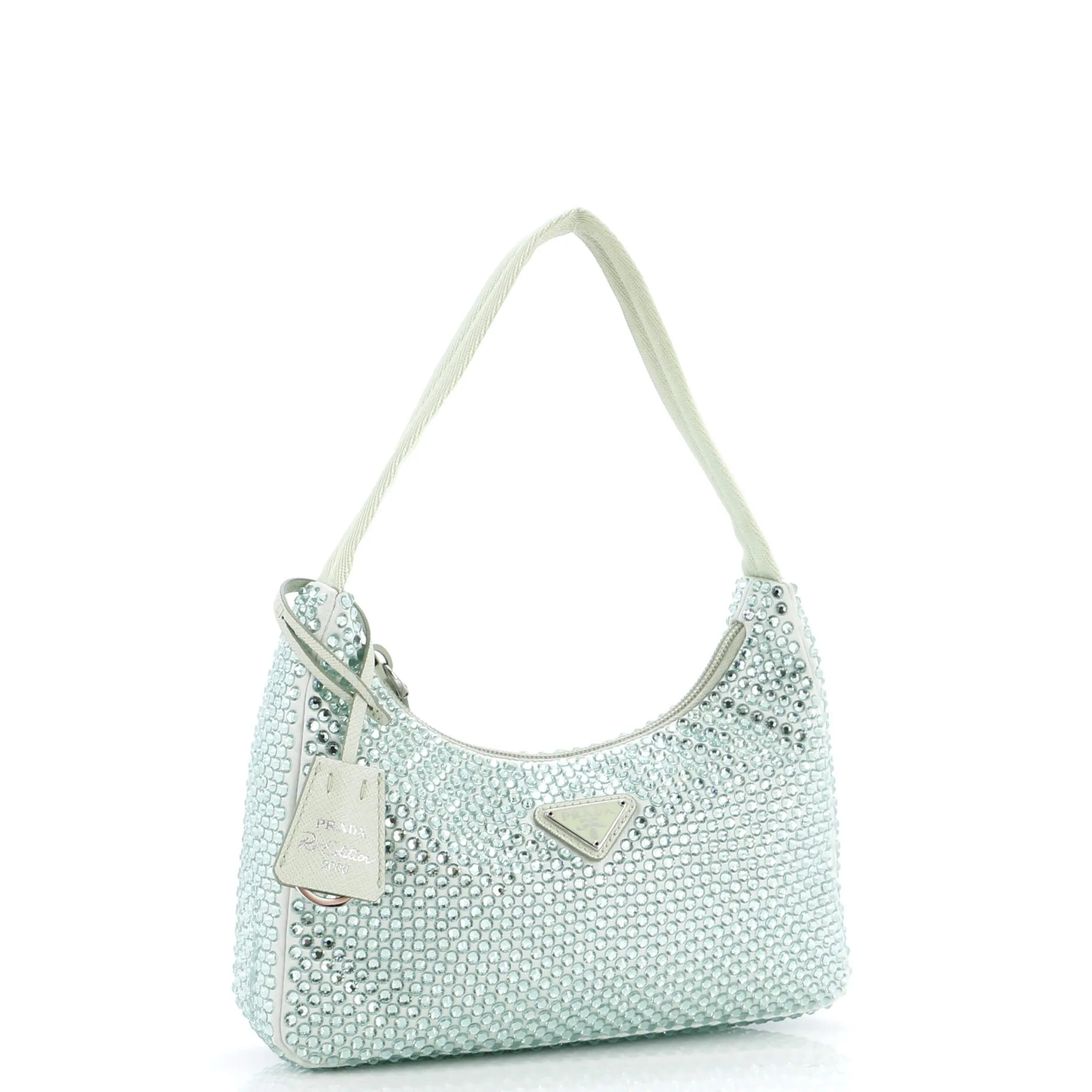 Prada Re-Edition 2000 Hobo Crystal Embellished Satin Mini