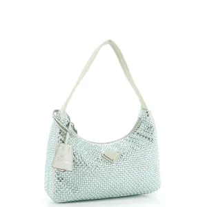Prada Re-Edition 2000 Hobo Crystal Embellished Satin Mini