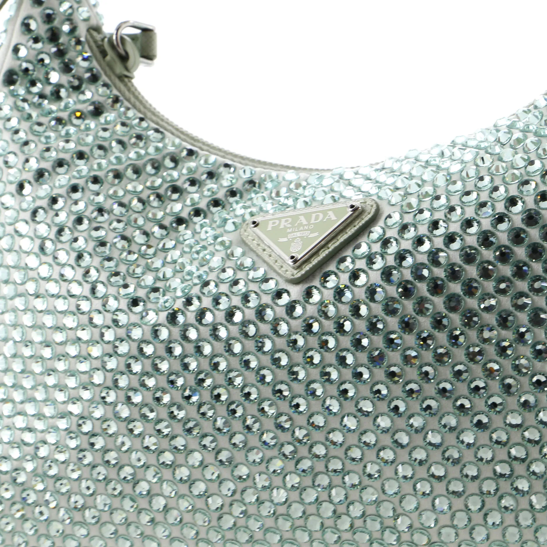 Prada Re-Edition 2000 Hobo Crystal Embellished Satin Mini