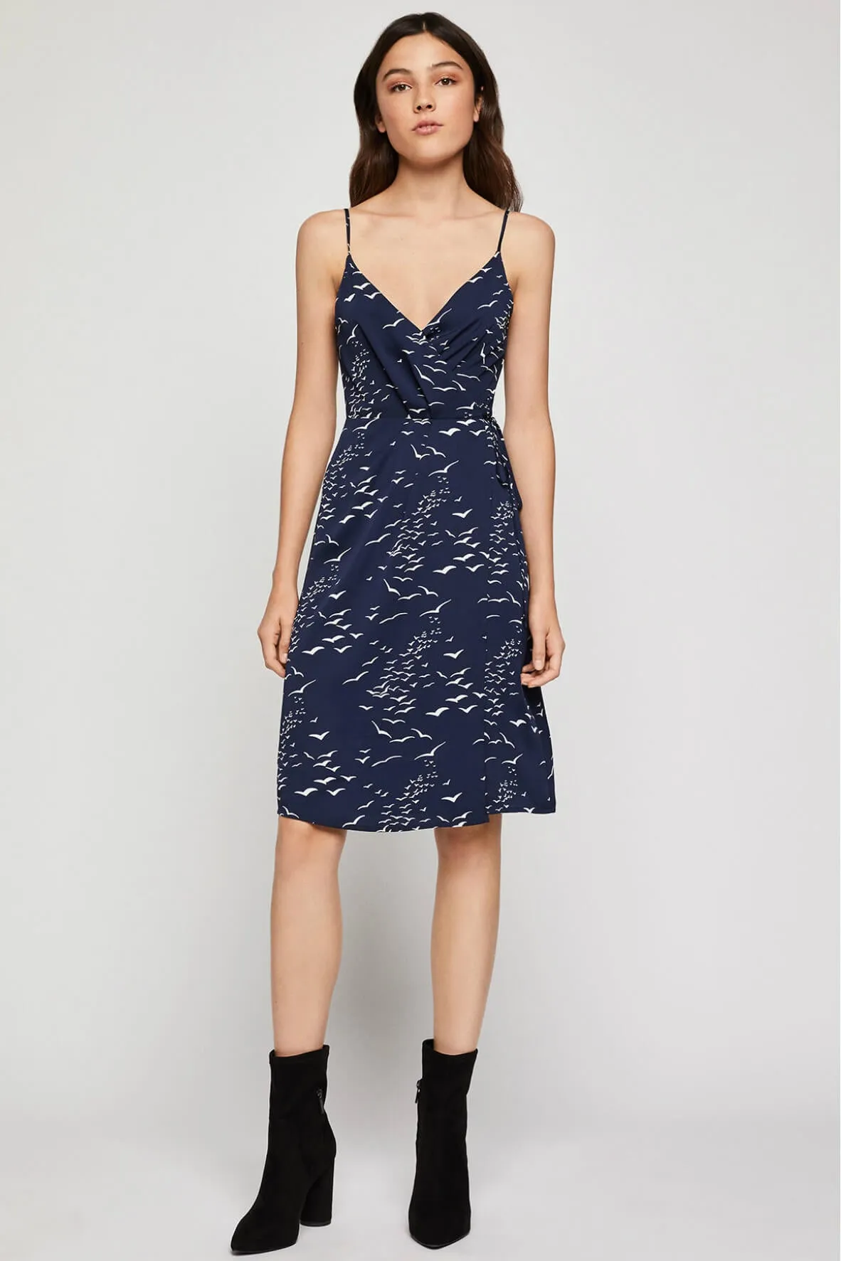 Printed Satin Surplice Dress