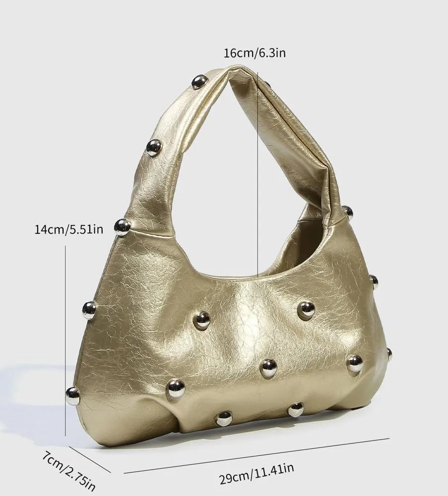Punk Studded Shoulder Bag for Women – Metallic Mushroom Hobo Purse, Crossbody & Handheld Gothic Clutch