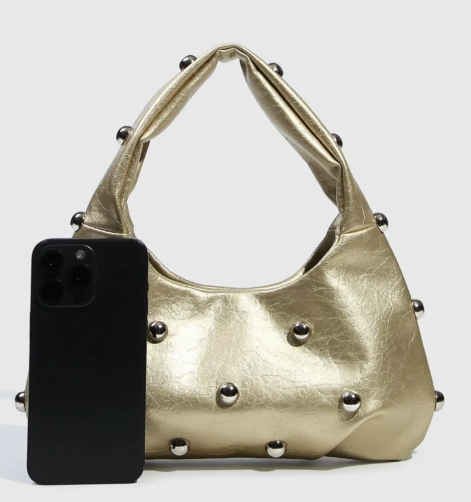 Punk Studded Shoulder Bag for Women – Metallic Mushroom Hobo Purse, Crossbody & Handheld Gothic Clutch