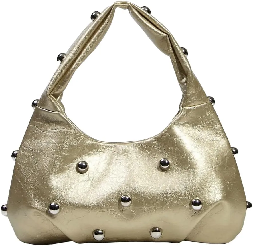 Punk Studded Shoulder Bag for Women – Metallic Mushroom Hobo Purse, Crossbody & Handheld Gothic Clutch