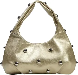 Punk Studded Shoulder Bag for Women – Metallic Mushroom Hobo Purse, Crossbody & Handheld Gothic Clutch