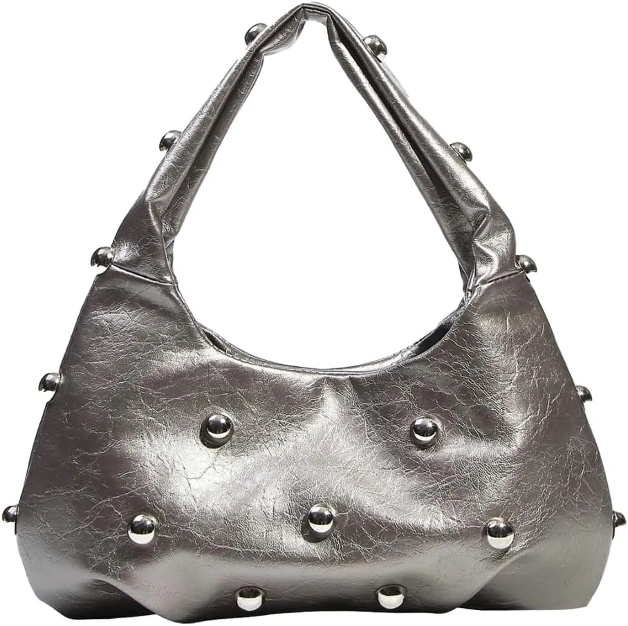 Punk Studded Shoulder Bag for Women – Metallic Mushroom Hobo Purse, Crossbody & Handheld Gothic Clutch
