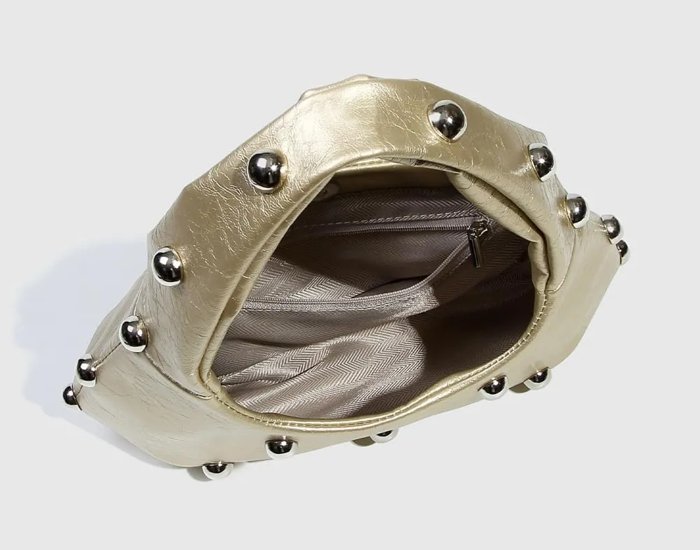 Punk Studded Shoulder Bag for Women – Metallic Mushroom Hobo Purse, Crossbody & Handheld Gothic Clutch