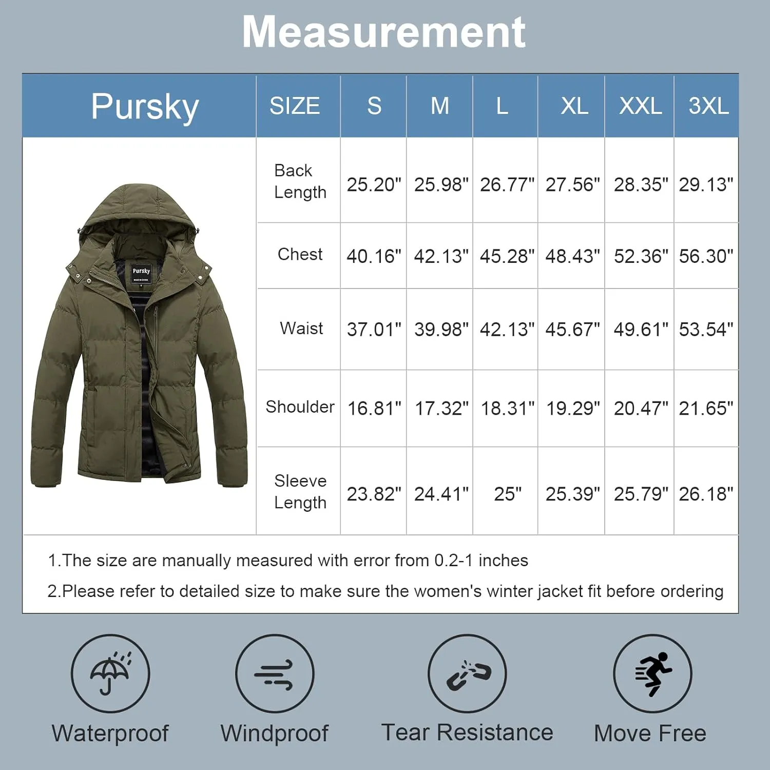 Pursky Women's Warm Winter Thicken Coat Waterproof Cropped Jackets Parka With Removable Hood