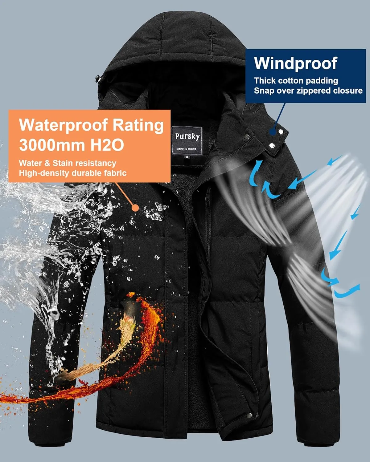 Pursky Women's Warm Winter Thicken Coat Waterproof Cropped Jackets Parka With Removable Hood
