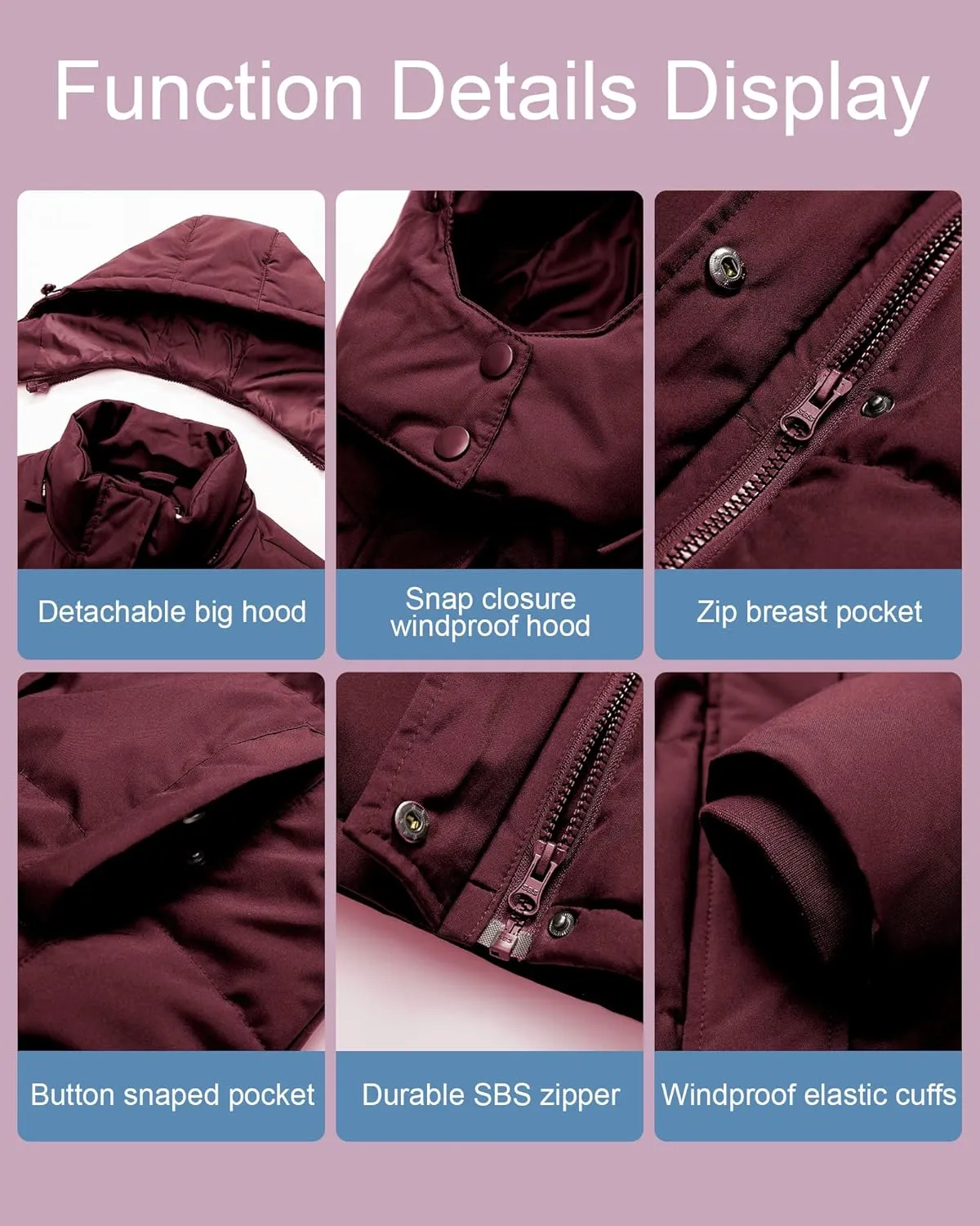 Pursky Women's Warm Winter Thicken Coat Waterproof Cropped Jackets Parka With Removable Hood