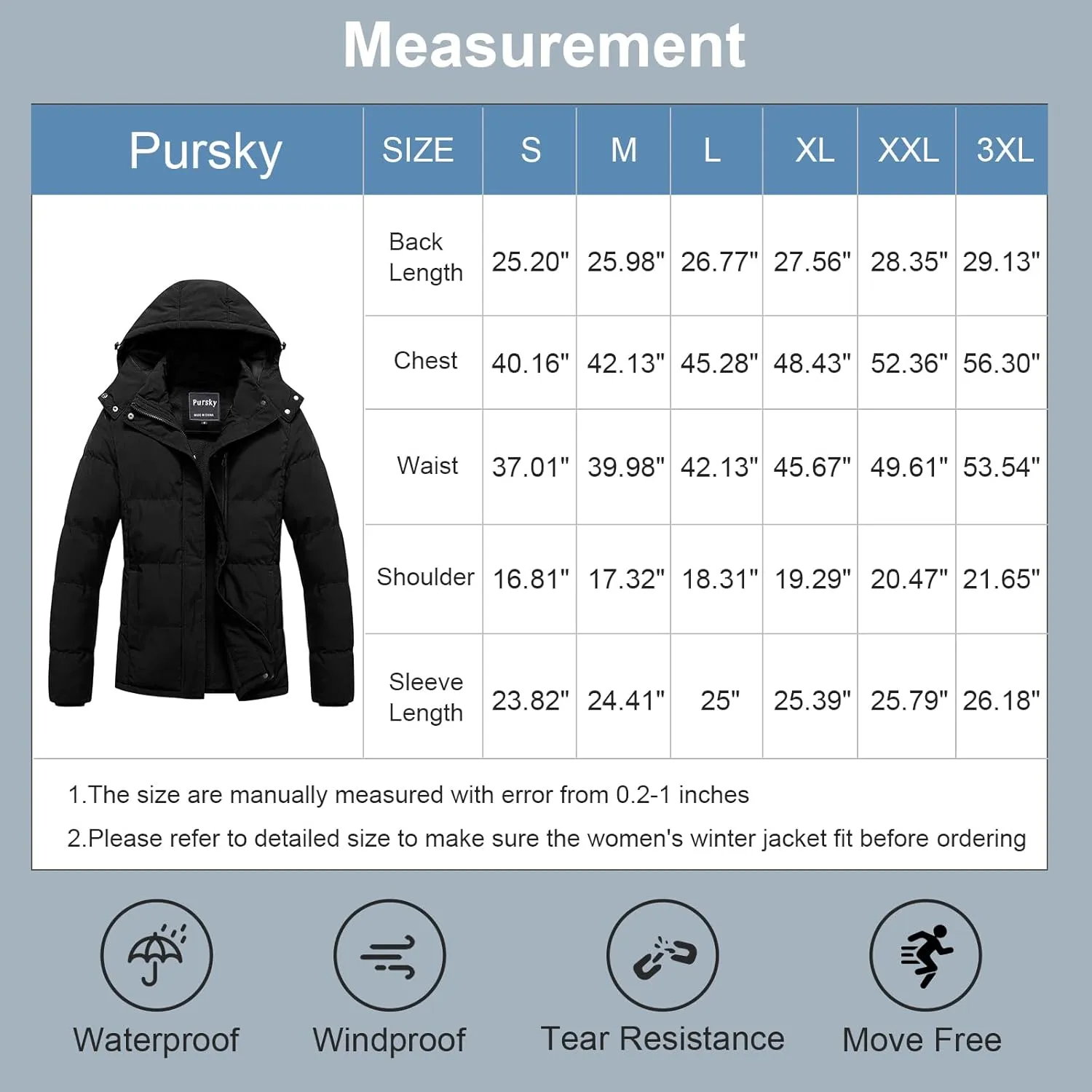 Pursky Women's Warm Winter Thicken Coat Waterproof Cropped Jackets Parka With Removable Hood