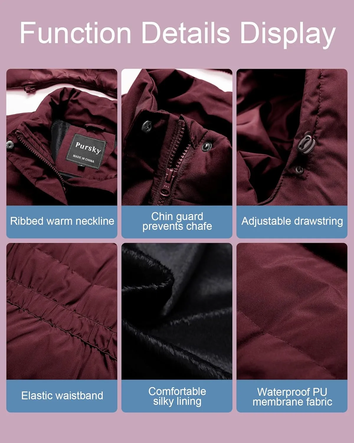 Pursky Women's Warm Winter Thicken Coat Waterproof Cropped Jackets Parka With Removable Hood