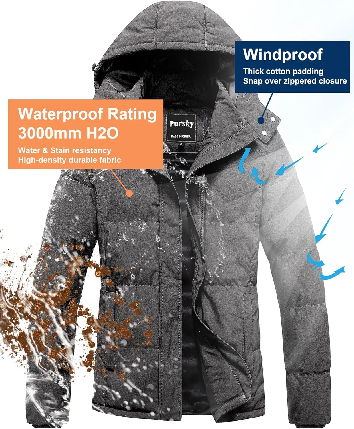 Pursky Women's Warm Winter Thicken Coat Waterproof Cropped Jackets Parka With Removable Hood