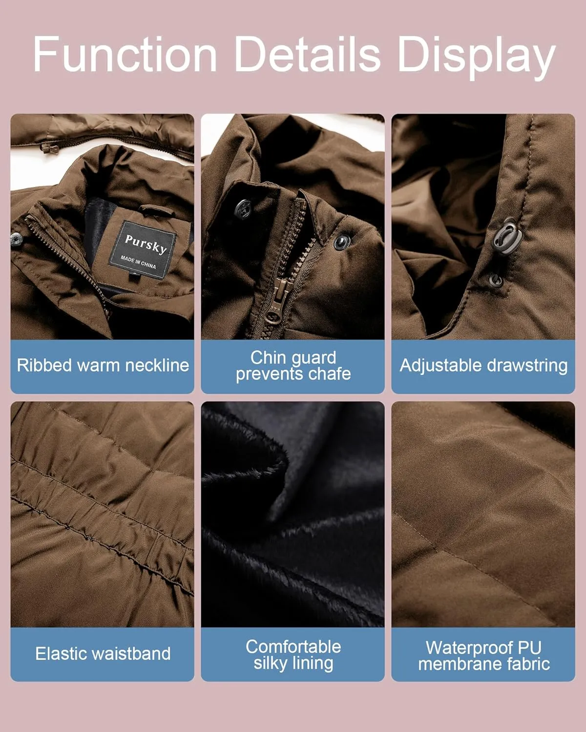 Pursky Women's Warm Winter Thicken Coat Waterproof Cropped Jackets Parka With Removable Hood