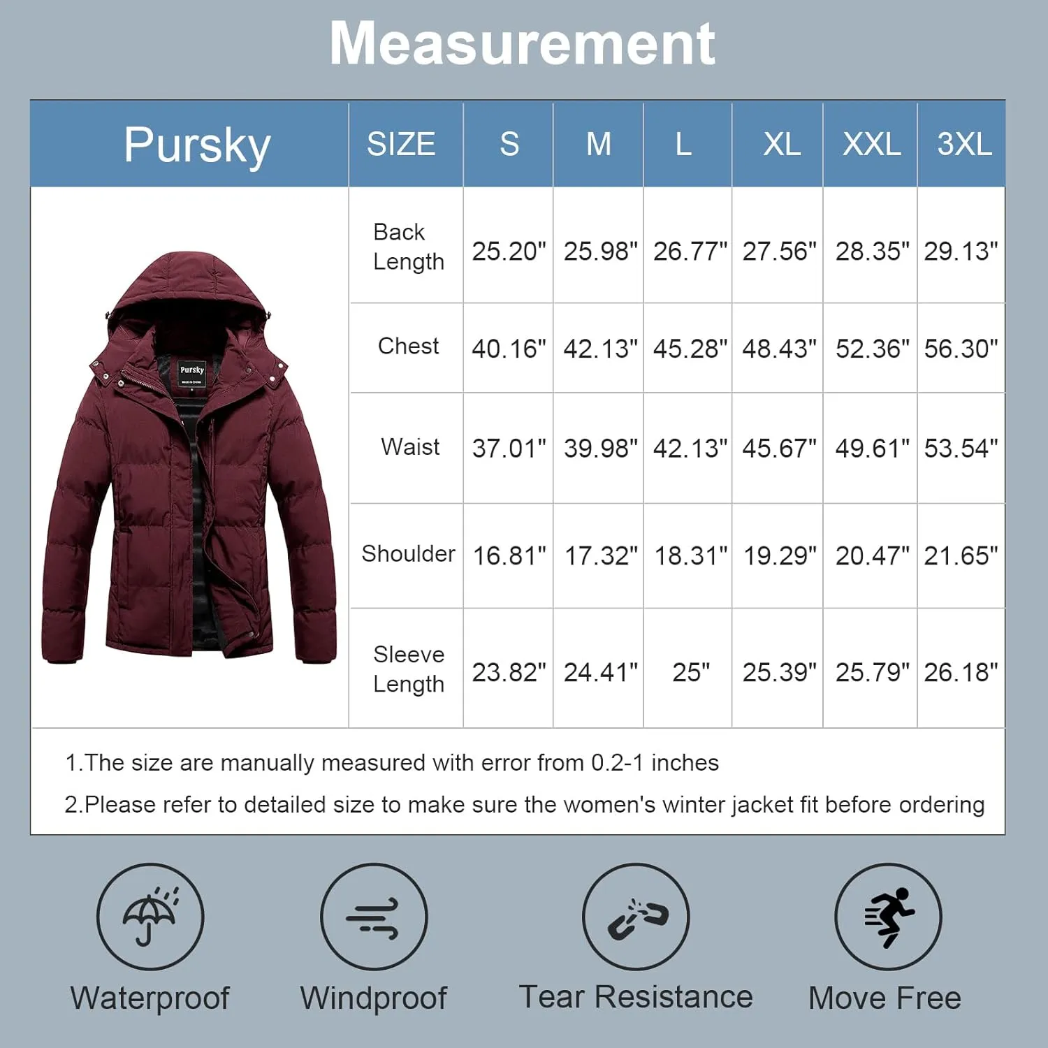 Pursky Women's Warm Winter Thicken Coat Waterproof Cropped Jackets Parka With Removable Hood