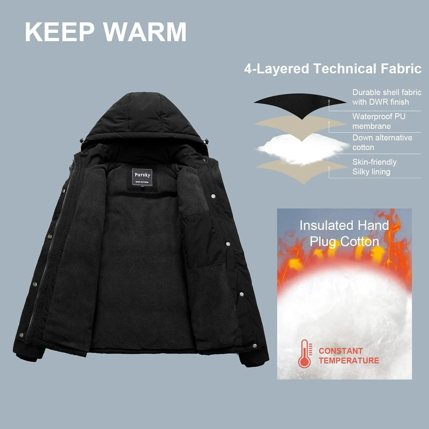 Pursky Women's Warm Winter Thicken Coat Waterproof Cropped Jackets Parka With Removable Hood