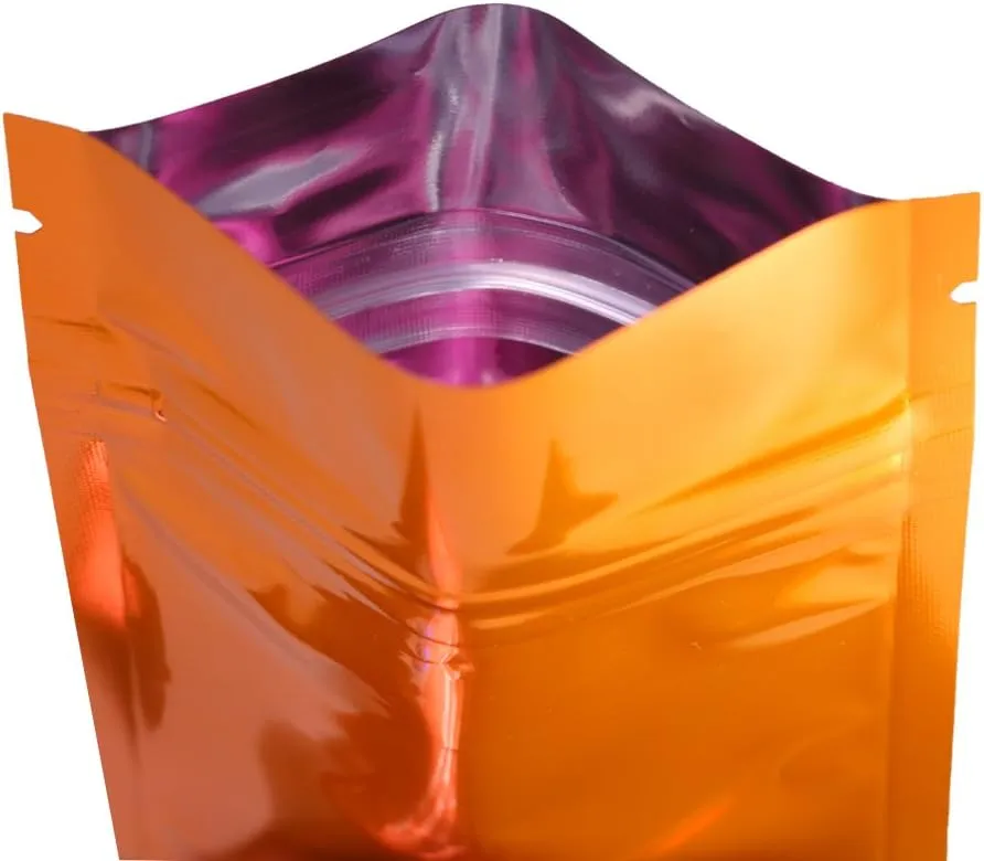 QQ Studio 100 Double-Sided Metallic Color Foil QuickQlick™ Resealable Flat Packaging Pouch Bags (Glossy Orange, 4" x 6")
