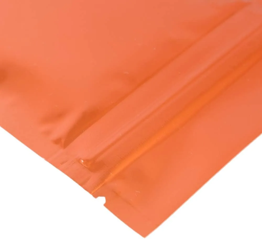QQ Studio 100 Double-Sided Metallic Color Foil QuickQlick™ Resealable Flat Packaging Pouch Bags (Glossy Orange, 4" x 6")