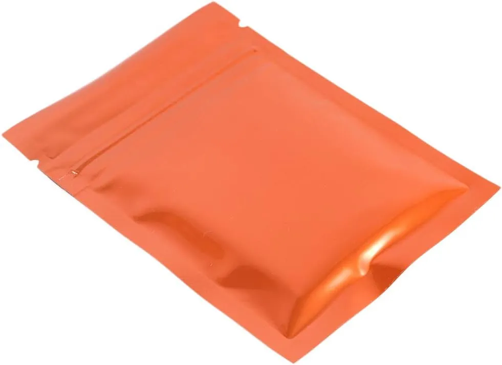 QQ Studio 100 Double-Sided Metallic Color Foil QuickQlick™ Resealable Flat Packaging Pouch Bags (Glossy Orange, 4" x 6")