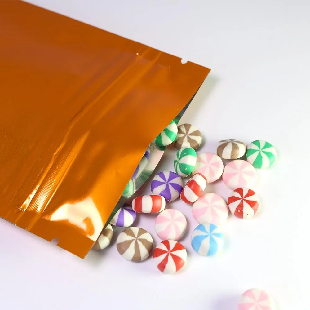 QQ Studio 100 Double-Sided Metallic Color Foil QuickQlick™ Resealable Flat Packaging Pouch Bags (Glossy Orange, 4" x 6")
