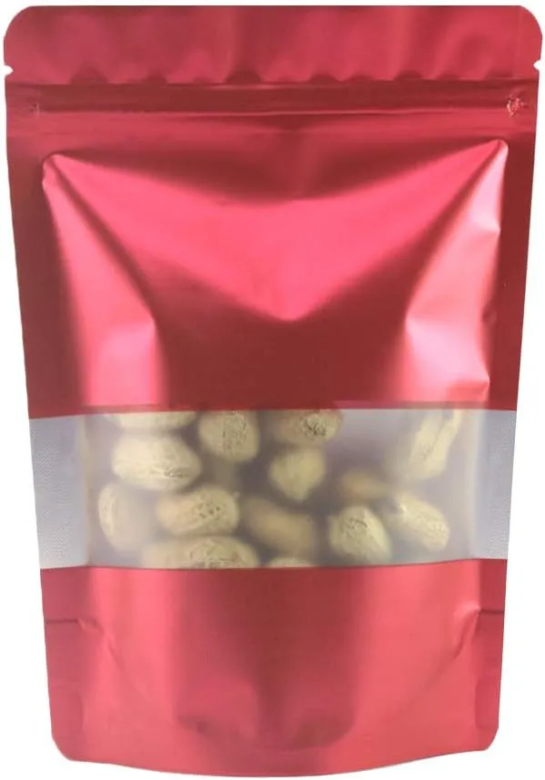 QQ Studio 100 Matte Metallic Color with Frosted Window Display Stand-Up Resealable QuickQlick Bags (7.1" x 10.2", Matte Red)