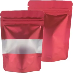 QQ Studio 100 Matte Metallic Color with Frosted Window Display Stand-Up Resealable QuickQlick Bags (7.1" x 10.2", Matte Red)