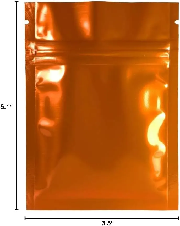 QQ Studio 100pcs Double-Sided Glossy Metallic Mylar Flat Packaging QuickQlick™ Bags (3.3" x 5.1", Glossy Orange)