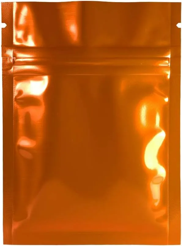 QQ Studio 100pcs Double-Sided Glossy Metallic Mylar Flat Packaging QuickQlick™ Bags (3.3" x 5.1", Glossy Orange)