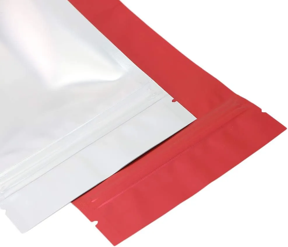 QQ Studio 100PCS Matte Clear Front Red Back Stand-Up 1oz Bags (8.5x13cm (3.3x5.1"), Translucent/Red)