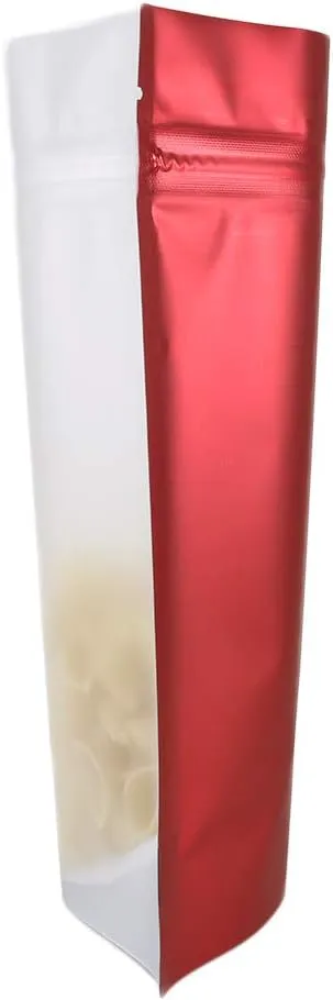 QQ Studio 100PCS Matte Clear Front Red Back Stand-Up 1oz Bags (8.5x13cm (3.3x5.1"), Translucent/Red)