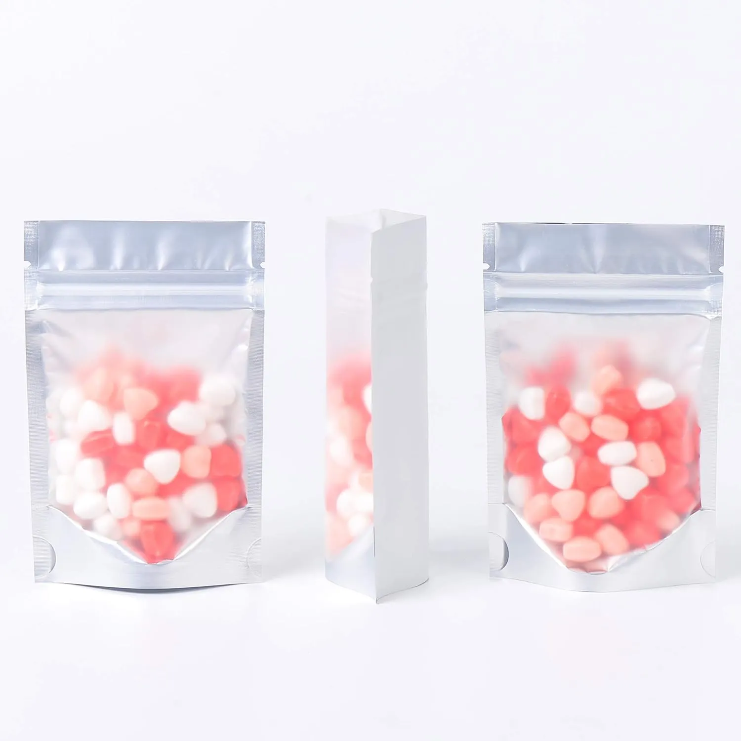 QQ Studio 100PCS Matte Translucent Front Colored Stand-Up Resealable QuickQlick™ Bags (8.5x13cm (3.3x5.1"), Translucent/White)