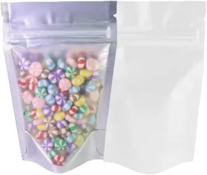 QQ Studio 100PCS Matte Translucent Front Colored Stand-Up Resealable QuickQlick™ Bags (8.5x13cm (3.3x5.1"), Translucent/White)
