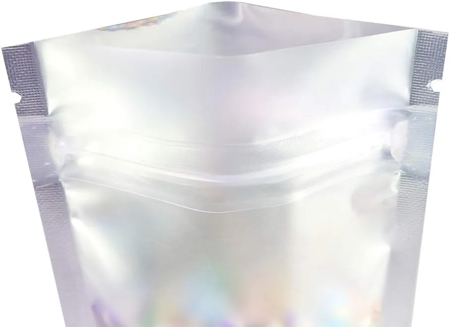 QQ Studio 100PCS Matte Translucent Front Colored Stand-Up Resealable QuickQlick™ Bags (8.5x13cm (3.3x5.1"), Translucent/White)