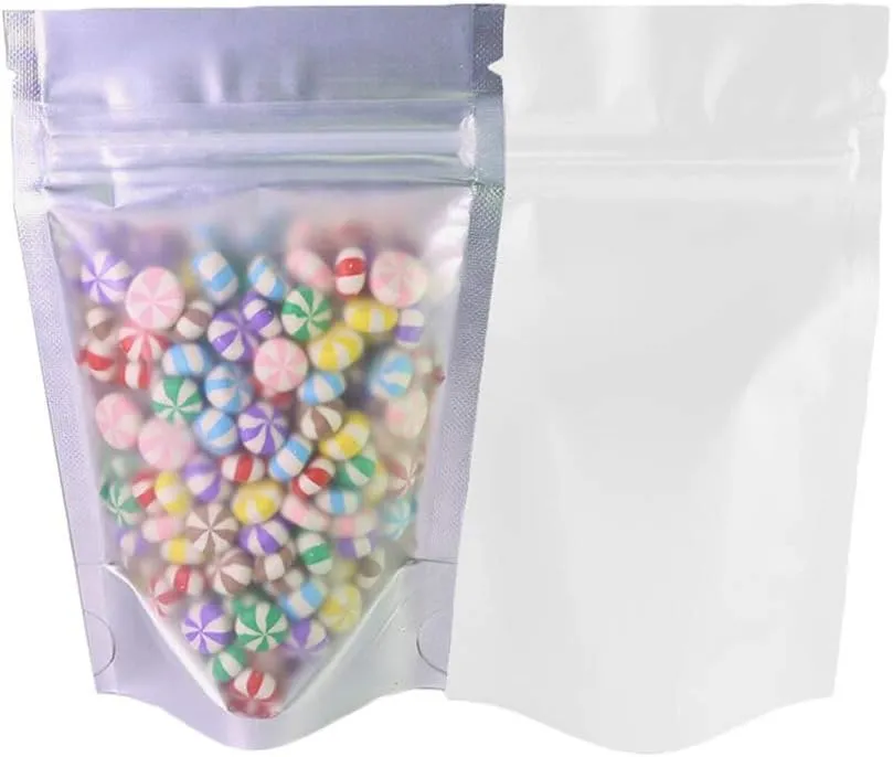 QQ Studio 100PCS Matte Translucent Front Colored Stand-Up Resealable QuickQlick™ Bags (8.5x13cm (3.3x5.1"), Translucent/White)