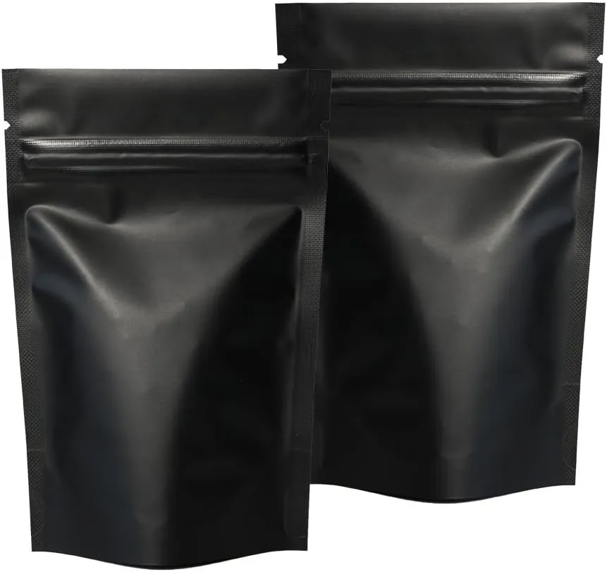 QQ Studio Pack of 100 Matte/Glossy Color Stand-Up Foil Resealable Zipper Pouches (4.7" x 7.1", Matte Black)