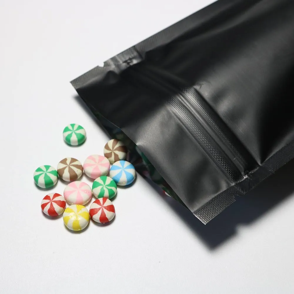 QQ Studio Pack of 100 Matte/Glossy Color Stand-Up Foil Resealable Zipper Pouches (4.7" x 7.1", Matte Black)
