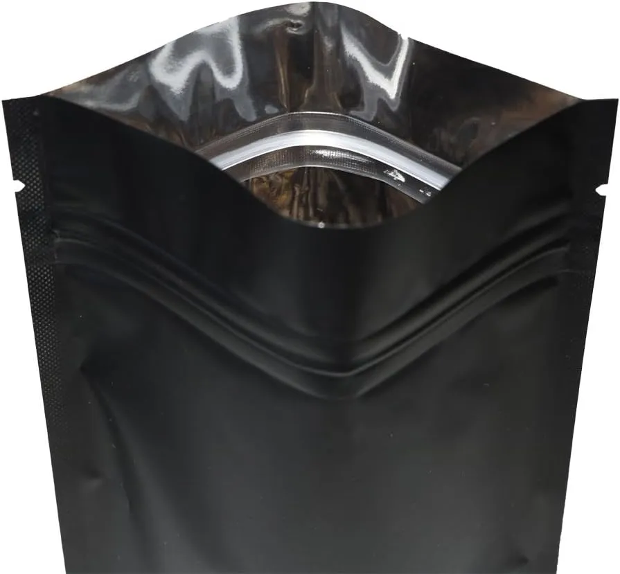 QQ Studio Pack of 100 Matte/Glossy Color Stand-Up Foil Resealable Zipper Pouches (4.7" x 7.1", Matte Black)