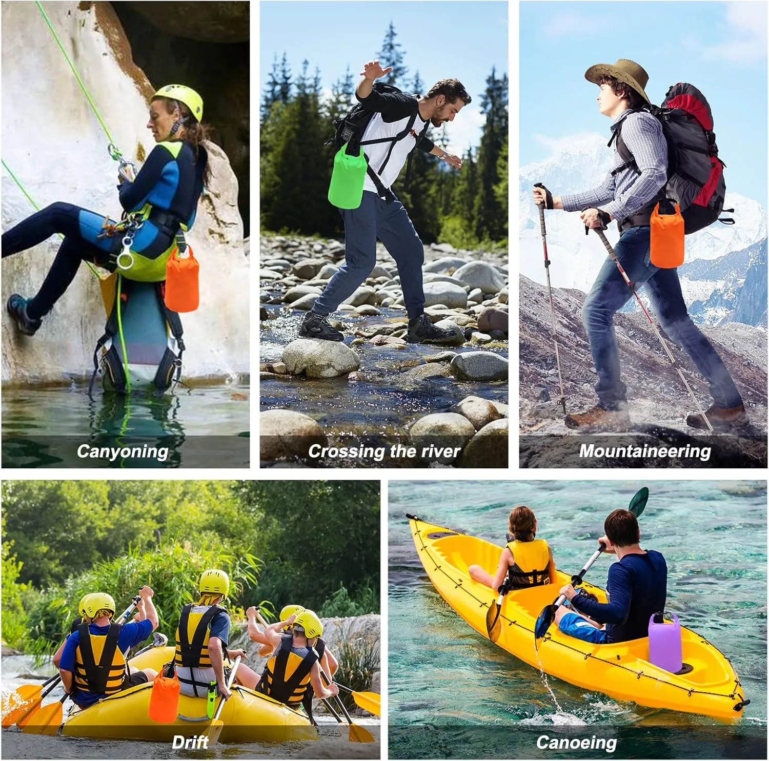 R2Depot Waterproof Dry Bag, 5L/10L/20L/40L/70L Dry Storage Bag for Kayaking, Gym, Hiking, Swimming (Orange, 70L)