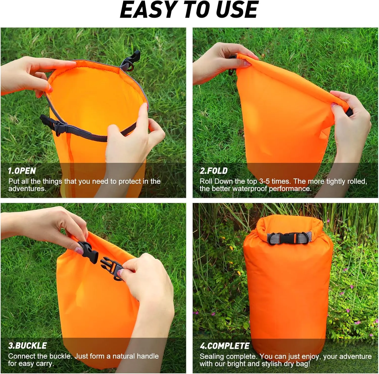 R2Depot Waterproof Dry Bag, 5L/10L/20L/40L/70L Dry Storage Bag for Kayaking, Gym, Hiking, Swimming (Orange, 70L)