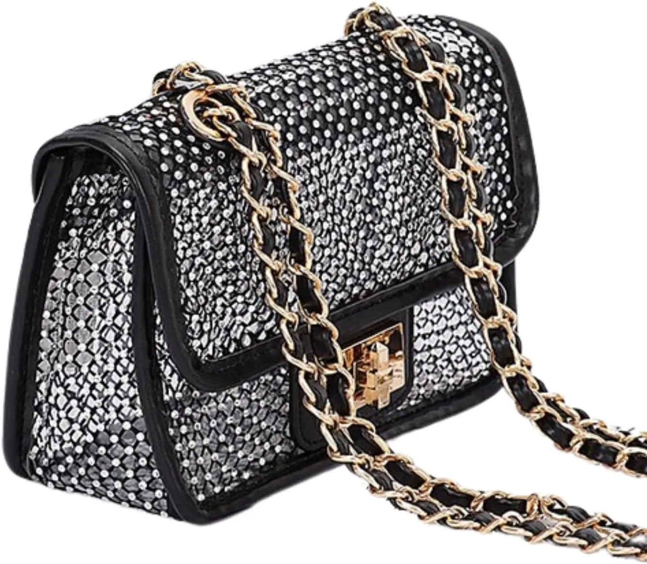 Rhinestone Mesh Turn Lock Shoulder Bag for Women Sparkly Bling Crossbody Clutch Purse Chic Hobo Handbag Party Prom Cocktail