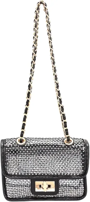 Rhinestone Mesh Turn Lock Shoulder Bag for Women Sparkly Bling Crossbody Clutch Purse Chic Hobo Handbag Party Prom Cocktail