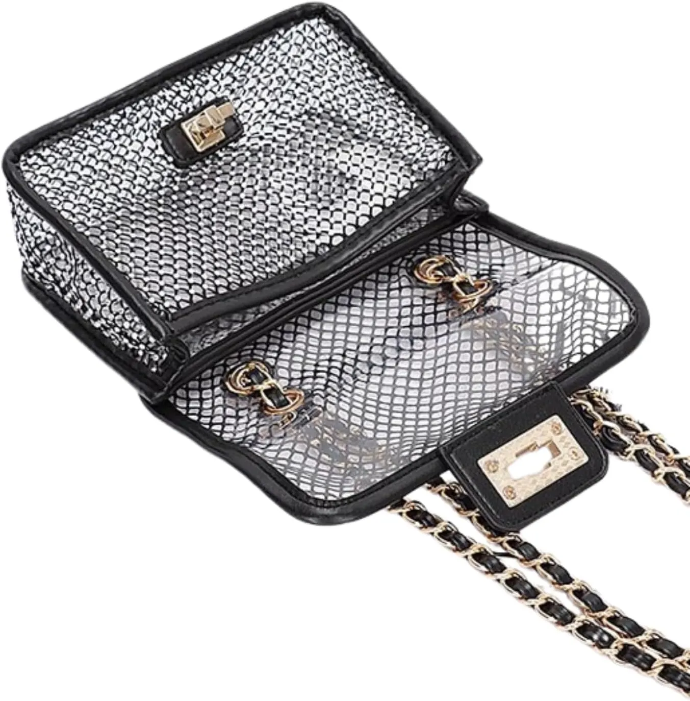 Rhinestone Mesh Turn Lock Shoulder Bag for Women Sparkly Bling Crossbody Clutch Purse Chic Hobo Handbag Party Prom Cocktail