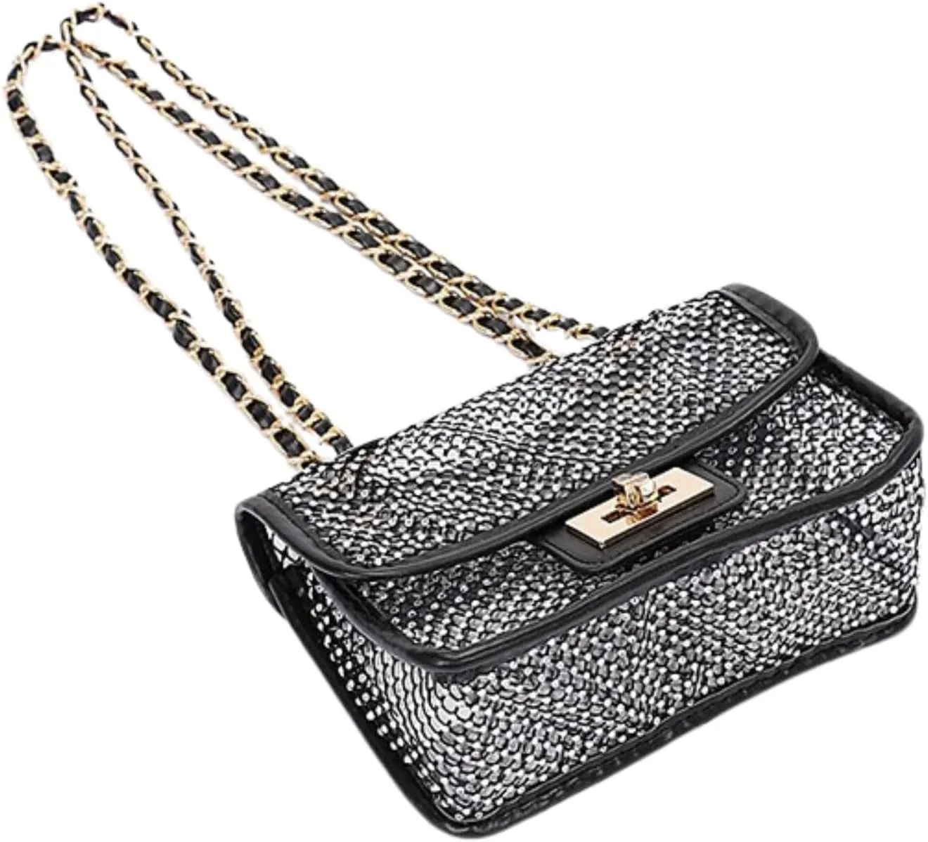 Rhinestone Mesh Turn Lock Shoulder Bag for Women Sparkly Bling Crossbody Clutch Purse Chic Hobo Handbag Party Prom Cocktail