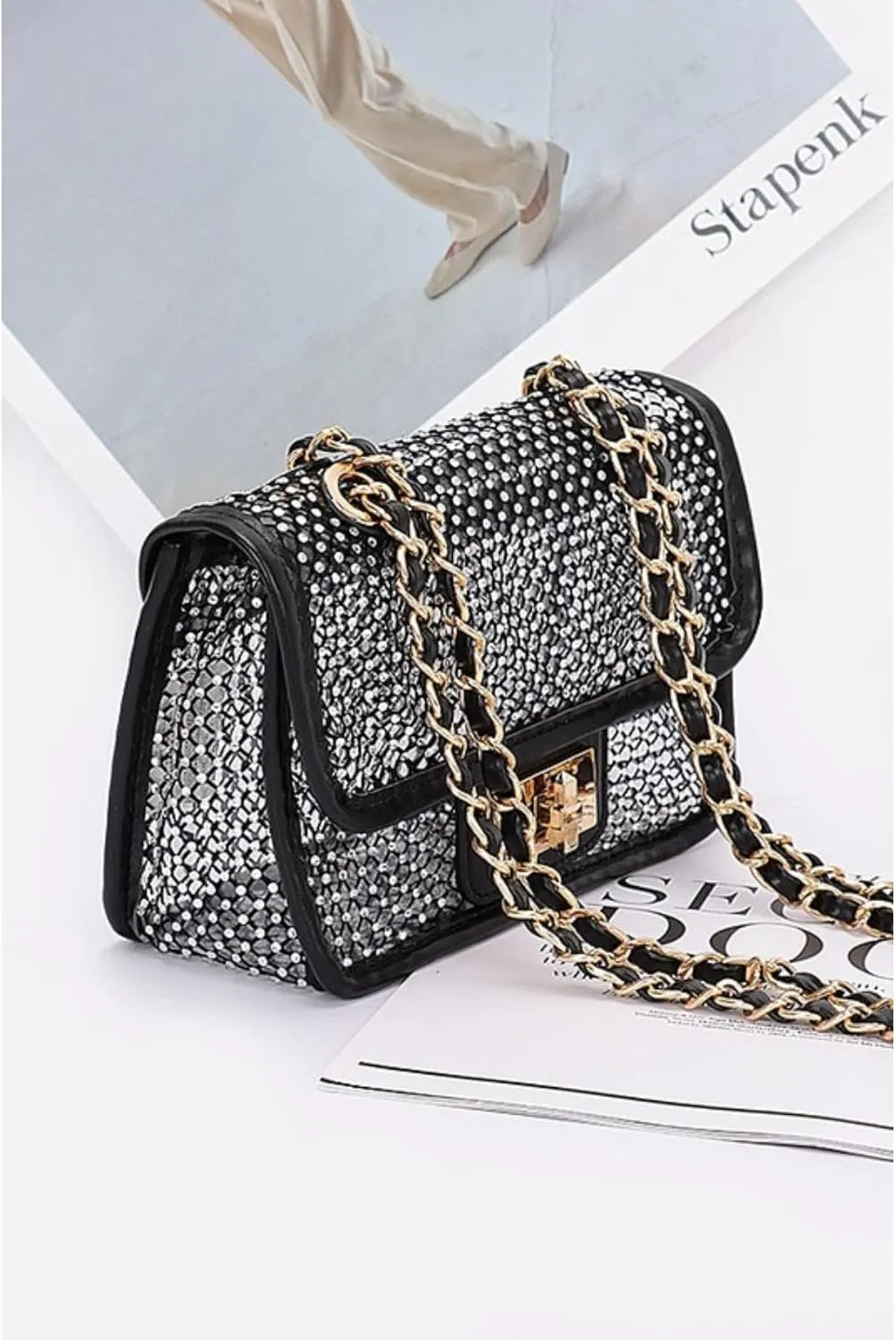 Rhinestone Mesh Turn Lock Shoulder Bag for Women Sparkly Bling Crossbody Clutch Purse Chic Hobo Handbag Party Prom Cocktail
