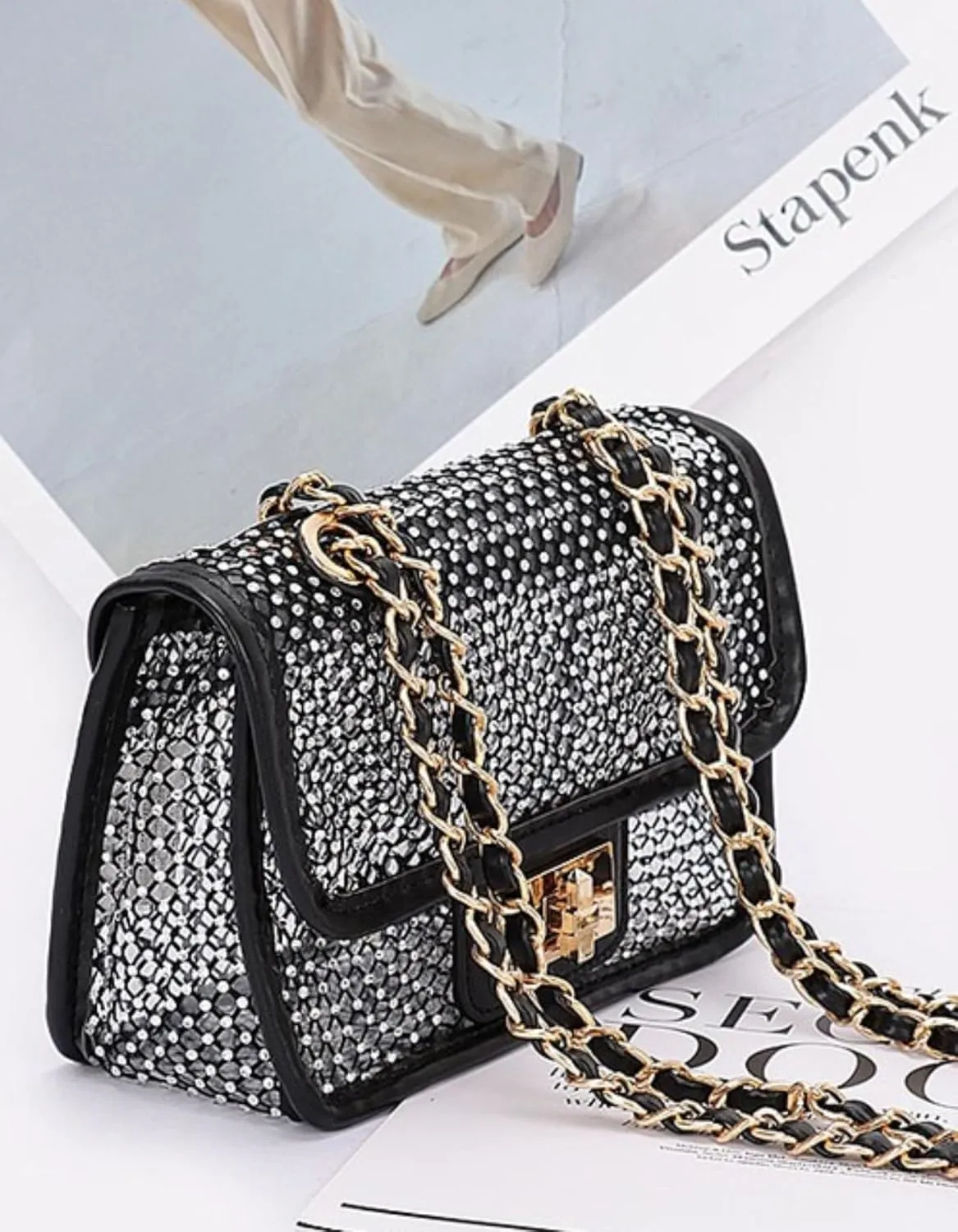 Rhinestone Mesh Turn Lock Shoulder Bag for Women Sparkly Bling Crossbody Clutch Purse Chic Hobo Handbag Party Prom Cocktail