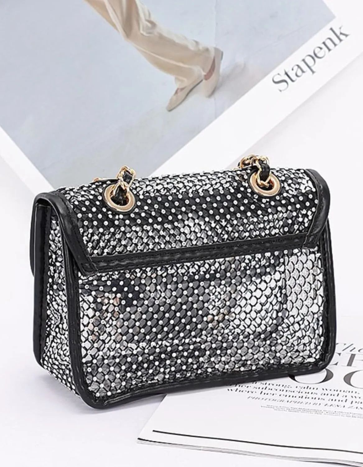 Rhinestone Mesh Turn Lock Shoulder Bag for Women Sparkly Bling Crossbody Clutch Purse Chic Hobo Handbag Party Prom Cocktail