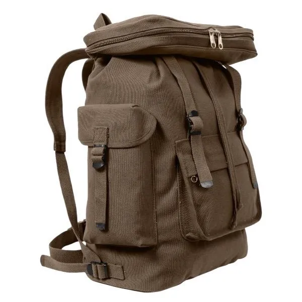 ROTHCO Canvas European Style Rucksack, Heavyweight Canvas Material, 20" x 13" x 7.5", Multi-Pocket Design